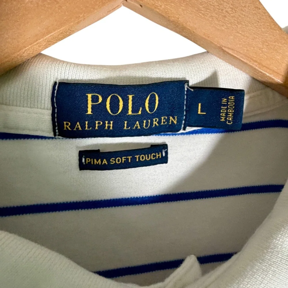 Polo Ralph Lauren Men's Striped Short Sleeve Polo Shirt White Blue Large